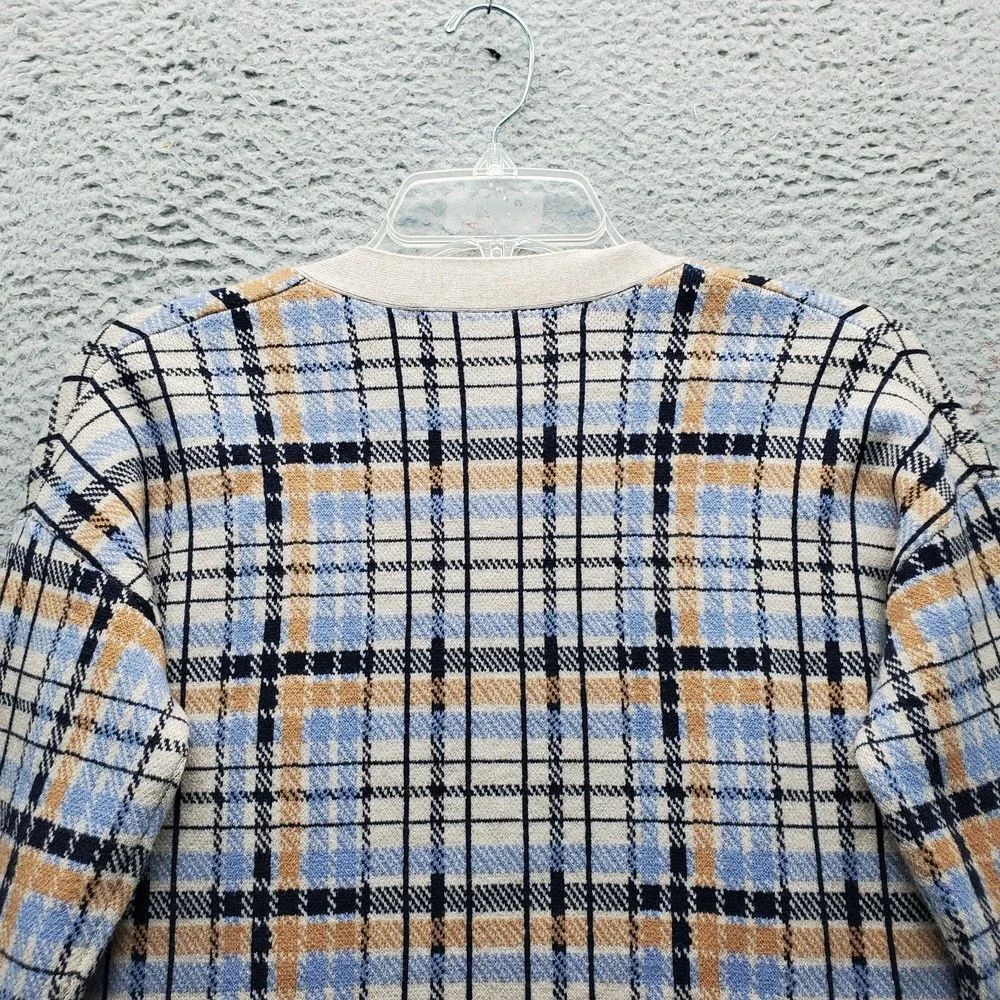 Max Studio Cardigan Sweater Womens XS Multi Plaid Knit Long Sleeve Open Front